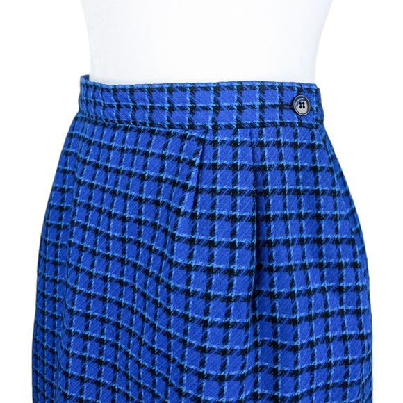 PENDLETON Vintage Blue Black Plaid Velvet Collared Wool Blazer Skirt Set Size 6 - Picture 9 of 16